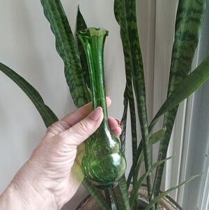 Vintage Green Crackle Glass Bud Vase